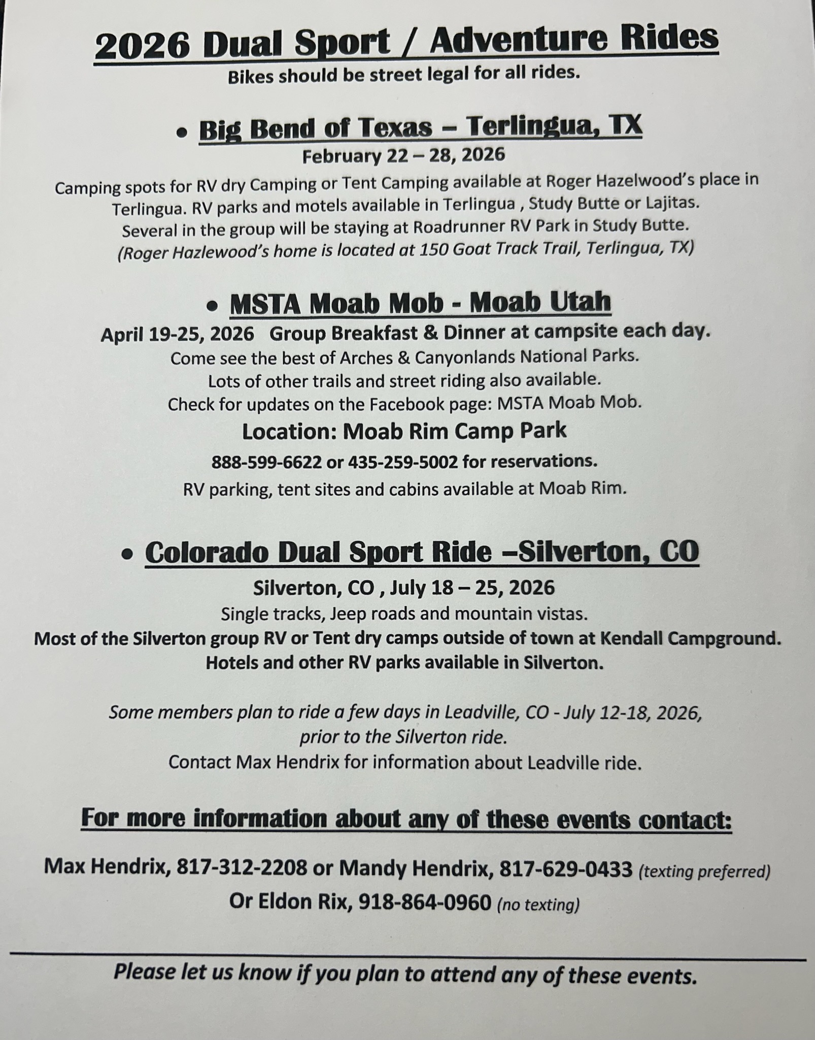 MSTA Dual Sport Events